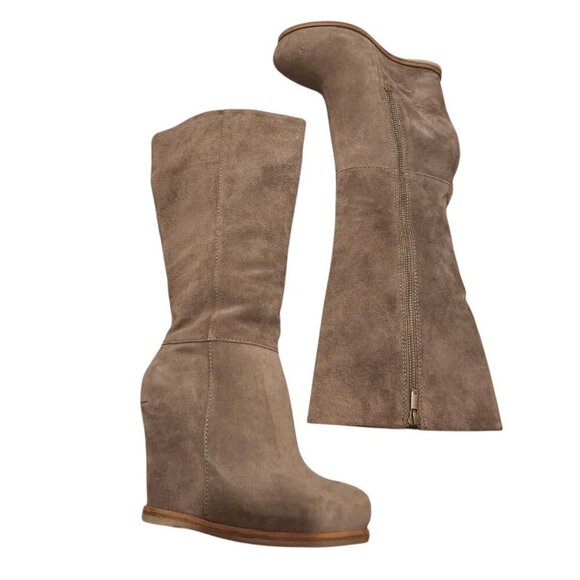 Lucky Brand Wedge Heel Boots Women's Brown Suede Leather Size 8M Fits 6.5-7 - Picture 8 of 9